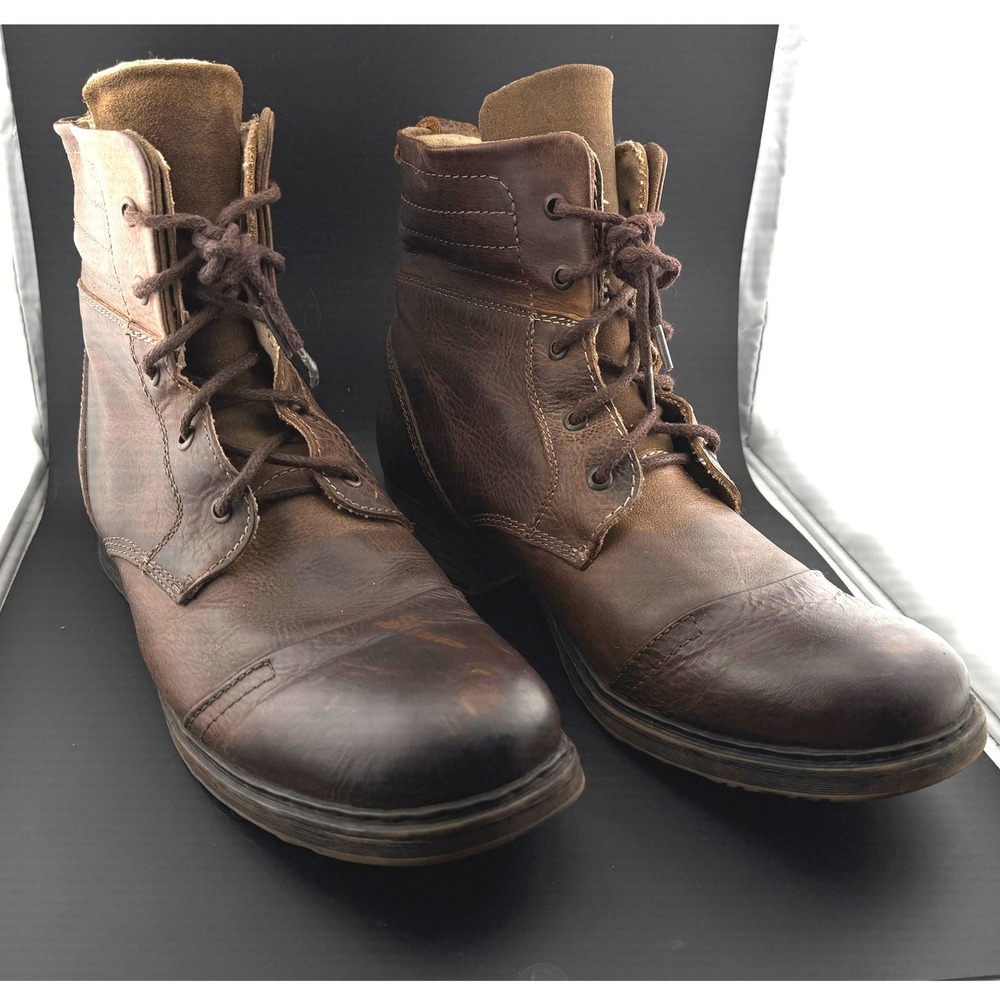 Bed Stu Protege-Combat Boots, Brown Distressed Leather, Cap Toe, Mens Size 10